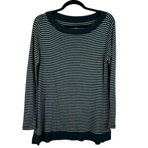 J. Jill Perfect Pima Cotton Striped Long Sleeve Scoop Neck Tunic Top Small Blue